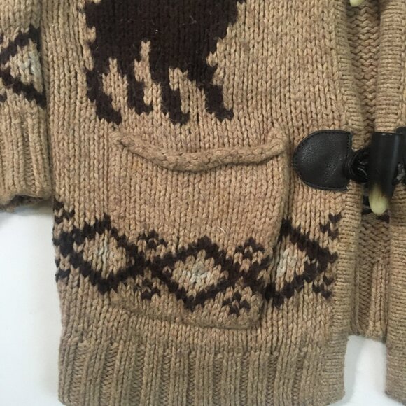 Baby Gap Button Up Knit Sweater Pockets Hooded Reindeer Moose Sz 3 Unisex Beige - Picture 4 of 15